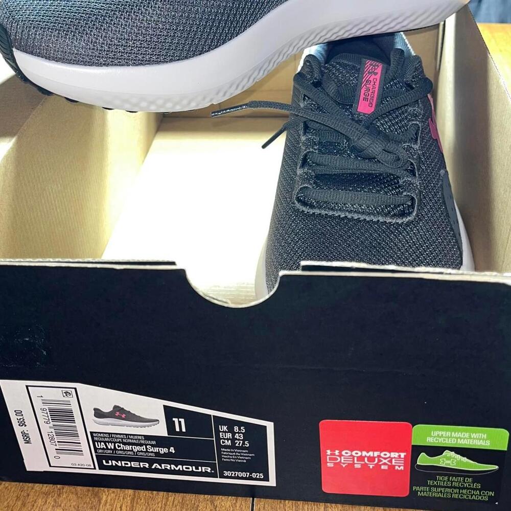 Under Armour Women's Charged Surge 4 Sneaker Shoes Gray White Pink Size 11 New - Picture 2 of 8